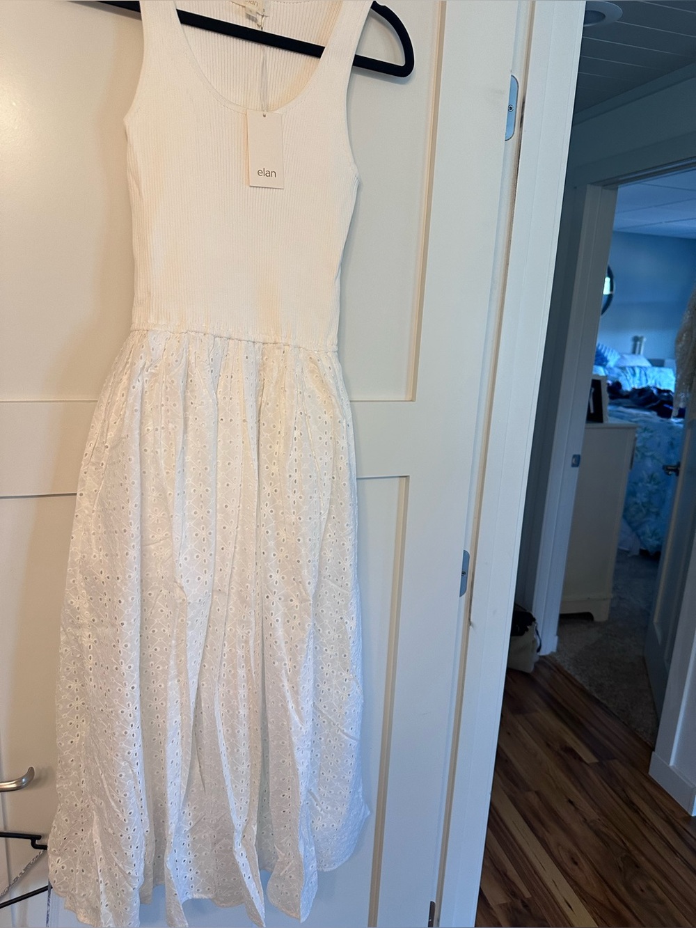 Elan White Ribbed Tank & Eyelet Midi Dress